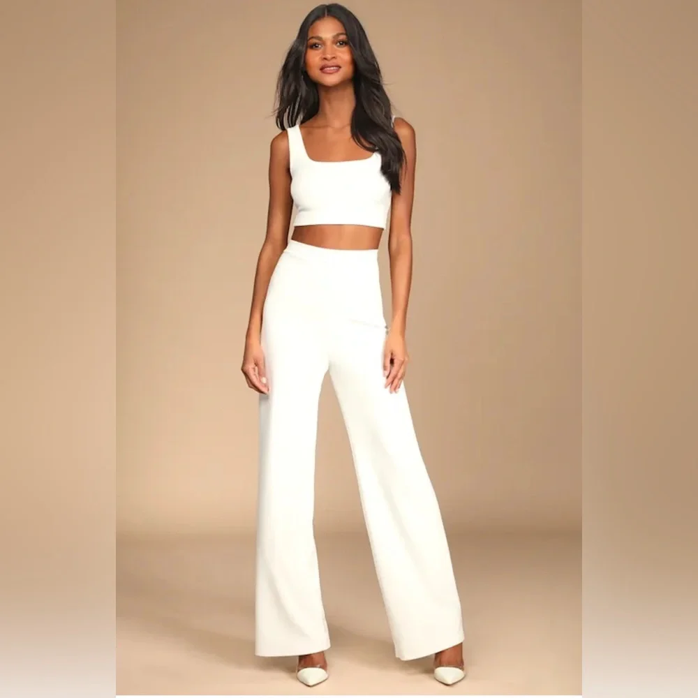 Lulu’s Only Tonight Ivory Cropped Two Piece Chic Set - Picture 1 of 12